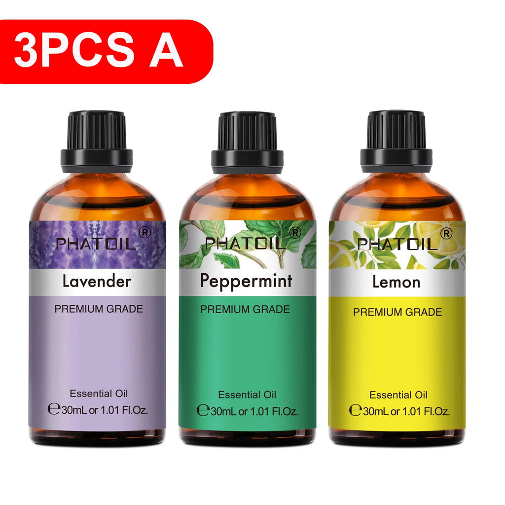 PHATOIL 30ml Lavender Lemon Eucalyptus Sandalwood Bergamot Aromatherapy Essential Oil For Diffuser,Candle Making,DIY Soap & Bomb