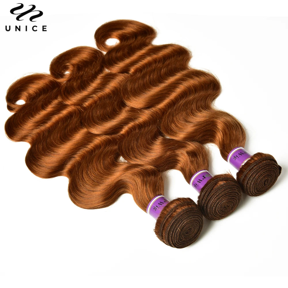 UNice Hair #30 Brown Colored Body Wave Human Hair Bundles 1/3/4 PCS Deal 100Grams Per Bundle Sew In Bundles Quick Weaves