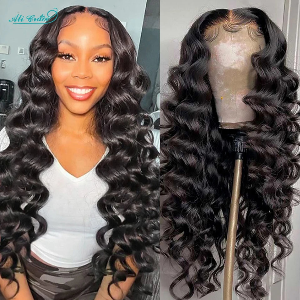Ali Grace Loose Deep Wave Lace Front Human Hair Wig Transparent 13x4 Lace Frontal Wig Pre Plucked Glueless Wigs For Women