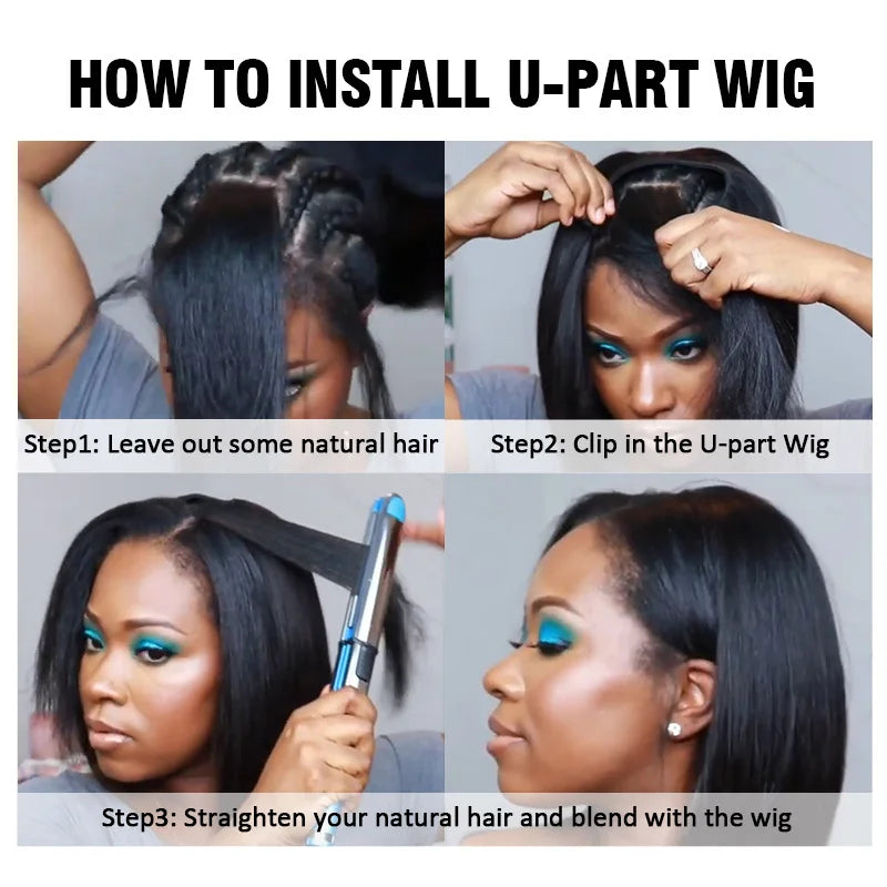 Isee Hair U Part  Kinky Straight Wig Human Hair For Women 180% Density U Shape Glueless Wigs 100% Human Hair Wigs