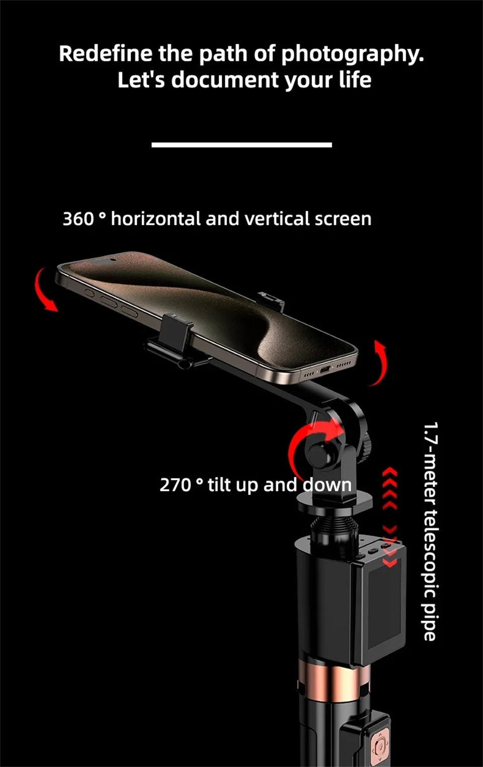 2025 New 5 in 1 Projection Rear Camera Selfie Stick with Selfie Monitor Screen Brush TikTok Bluetooth Remote Control Scrolling