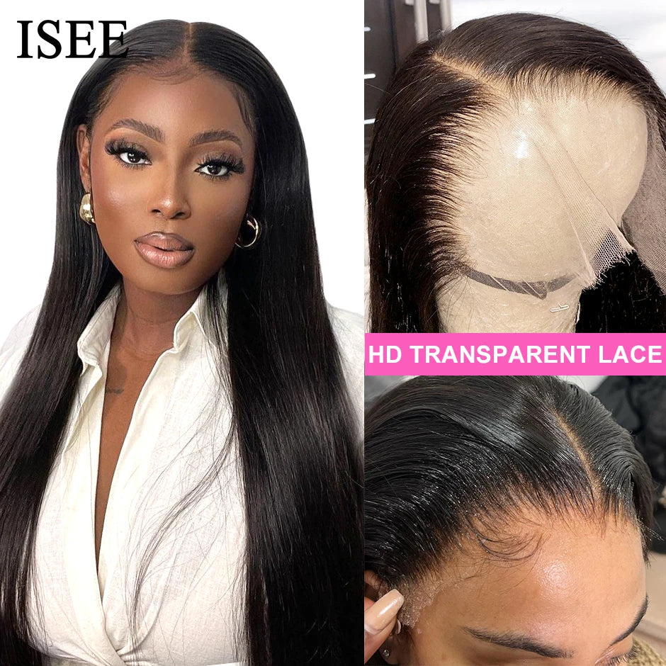 Straight 13X6 Lace Frontal Wig180% Density Malaysian Straight Lace Front Human Hair Wigs For Women ISEE HAIR HD Lace Frontal Wig