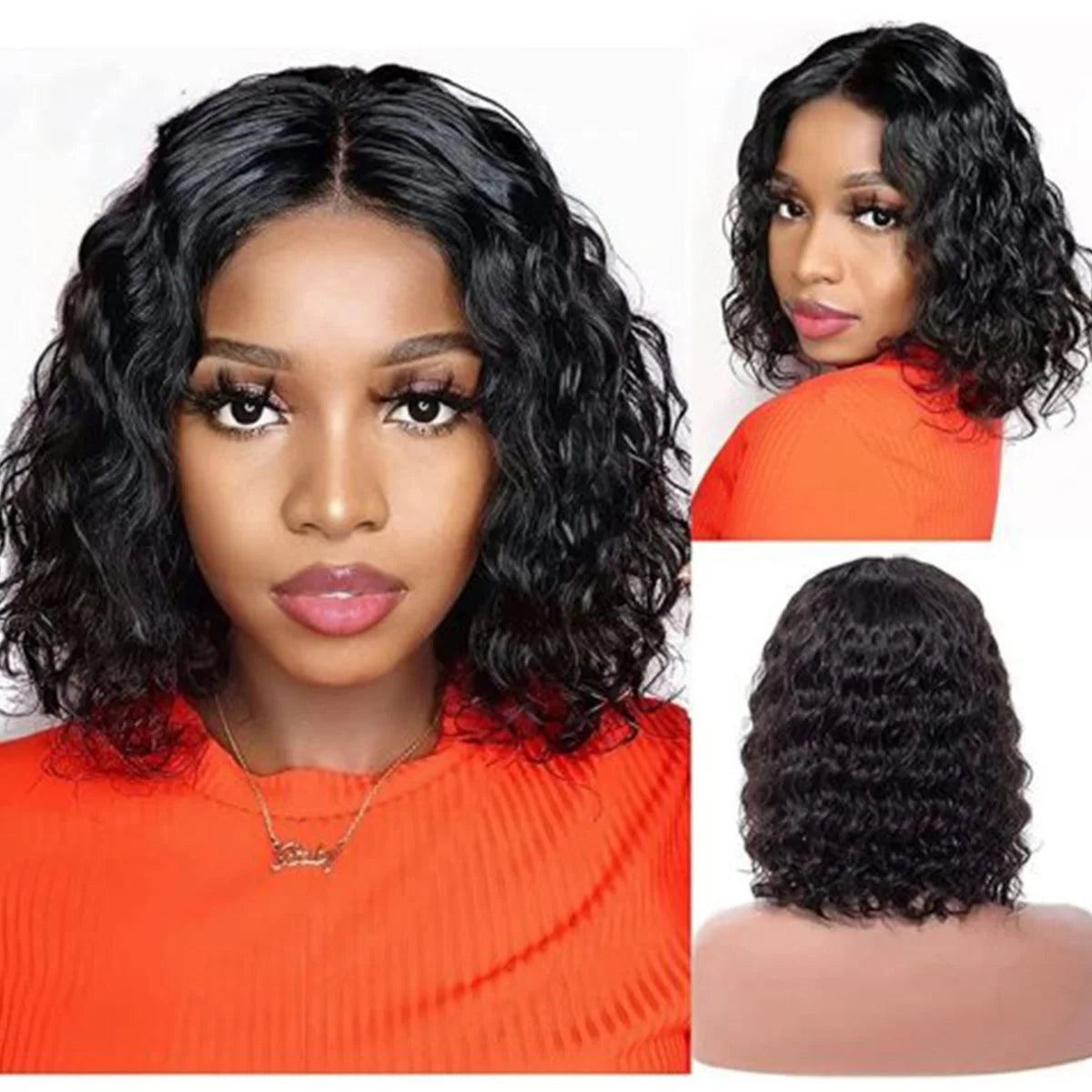 Deep Wave Short Bob Wig 13x4 Lace Front - 180% Density Brazilian Virgin Human Hair