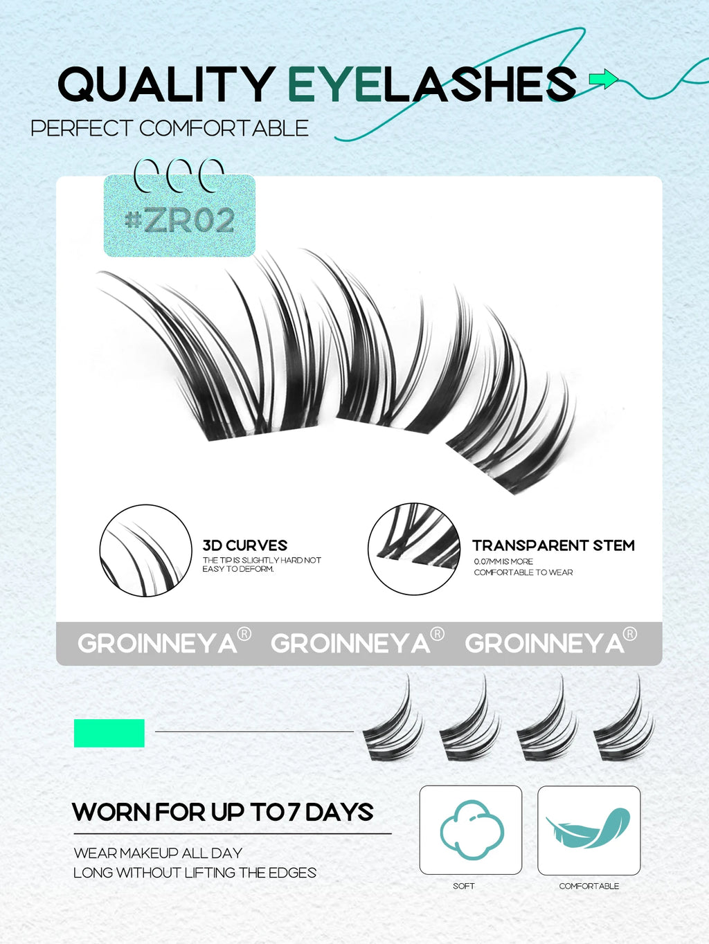 GROINNEYA Cluster Eyelashes Cat Eye Lashes Natural long Lashes Individual Lashes Mixed Tray Eyelash Extension Diy Lashes