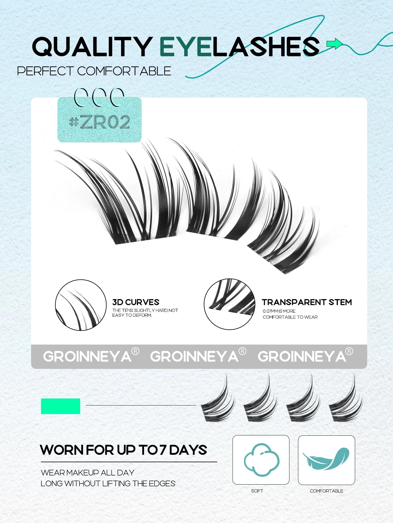 GROINNEYA Cluster Eyelashes Cat Eye Lashes Natural long Lashes Individual Lashes Mixed Tray Eyelash Extension Diy Lashes