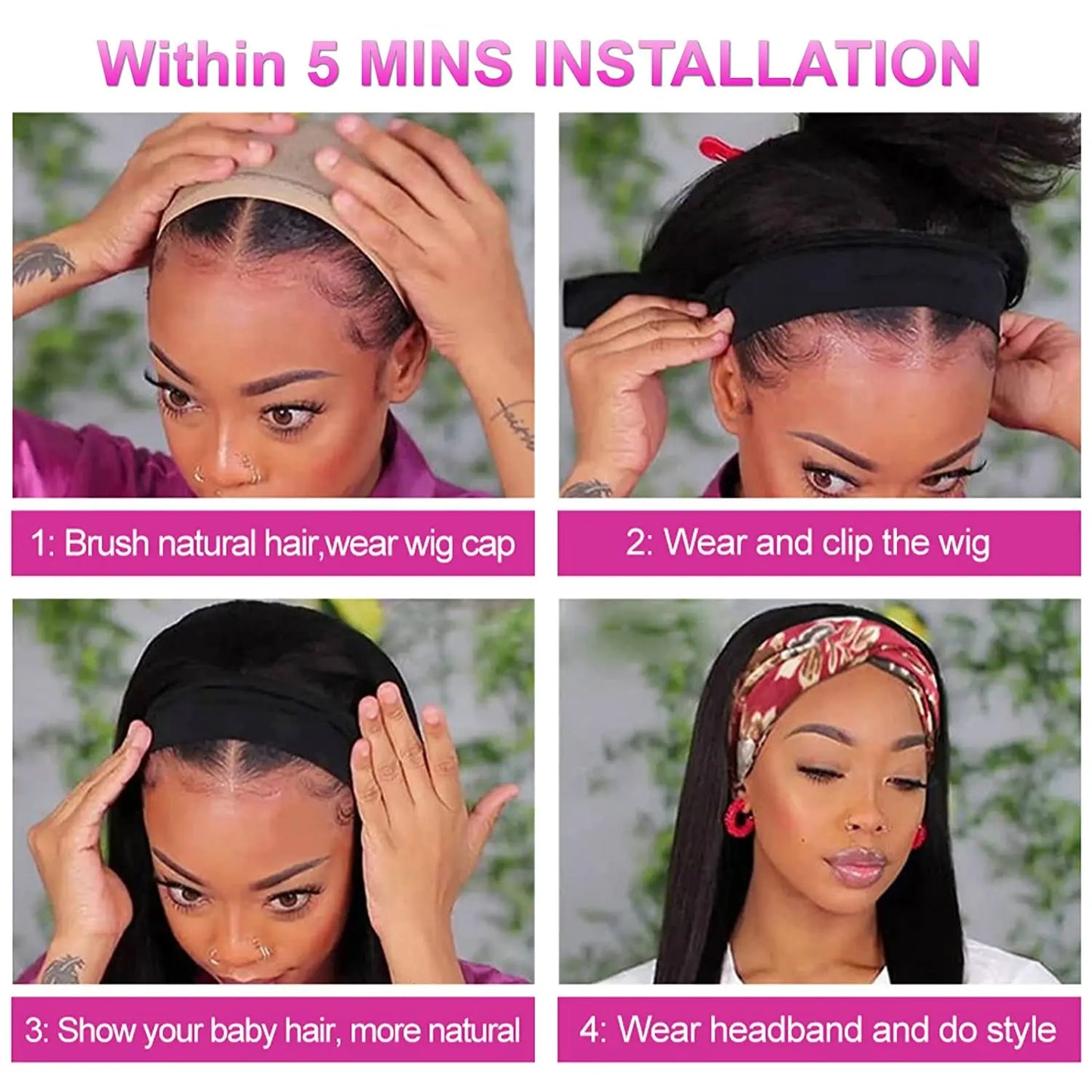 Kinky Curly Headband Wigs Brazilian Remy Human Hair 180% Density 20 Inch Wear to Go Glueless Water Wave Headband Wig For Women