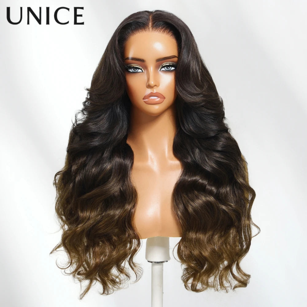 UNice 13x4 Pre-Everything™ Lace Frontal Wig Chestnut Brown Ombre Loose Wave Wig With Face Framing Layers & Invisible Drawstring