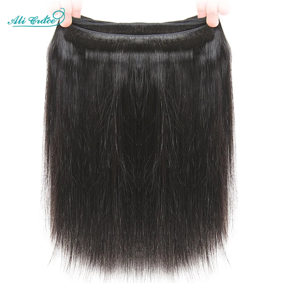 ALI GRACE Indian Straight Hair 3 Pcs Human Hair Bundles Remy Hair Extention 10-28 Inches Natural Color Straight Hair 3 Bundles