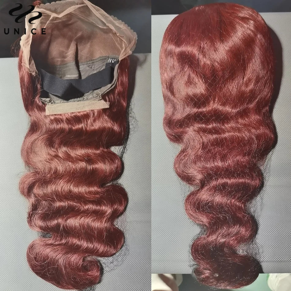 UNice Hair Reddish Brown Body Wave 13x4 Lace Front Wig Preplucked Human Hair Lace Frontal Wigs Can Do Any Part 30 Inch Long Wig