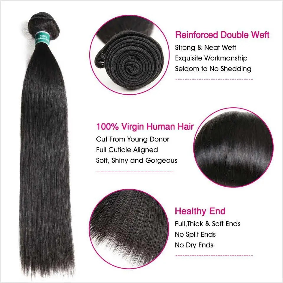 Ali Grace Straight Hair Bundles With Closure 4x4 Closure With Bundle Brazilian Human Hair Weave With Transparent Lace Closure
