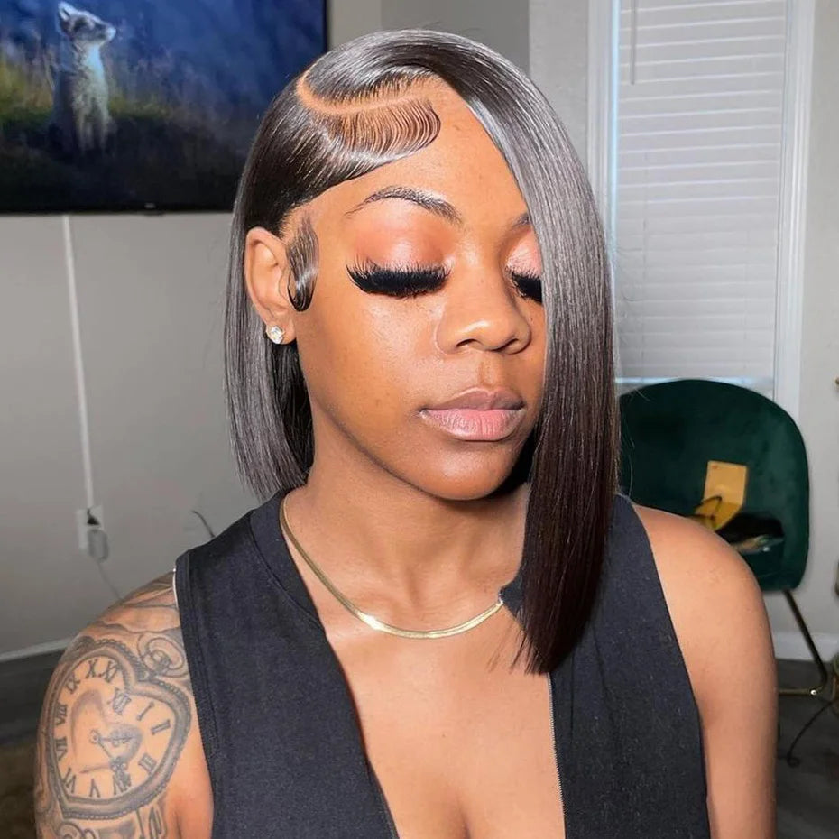 5x5 13x4 13x6 Bone Straight Bob Short Wigs Half Lace Front Wig Human Hair Vietnamese Raw Human Hair Lace Frontal Wig 250 Density