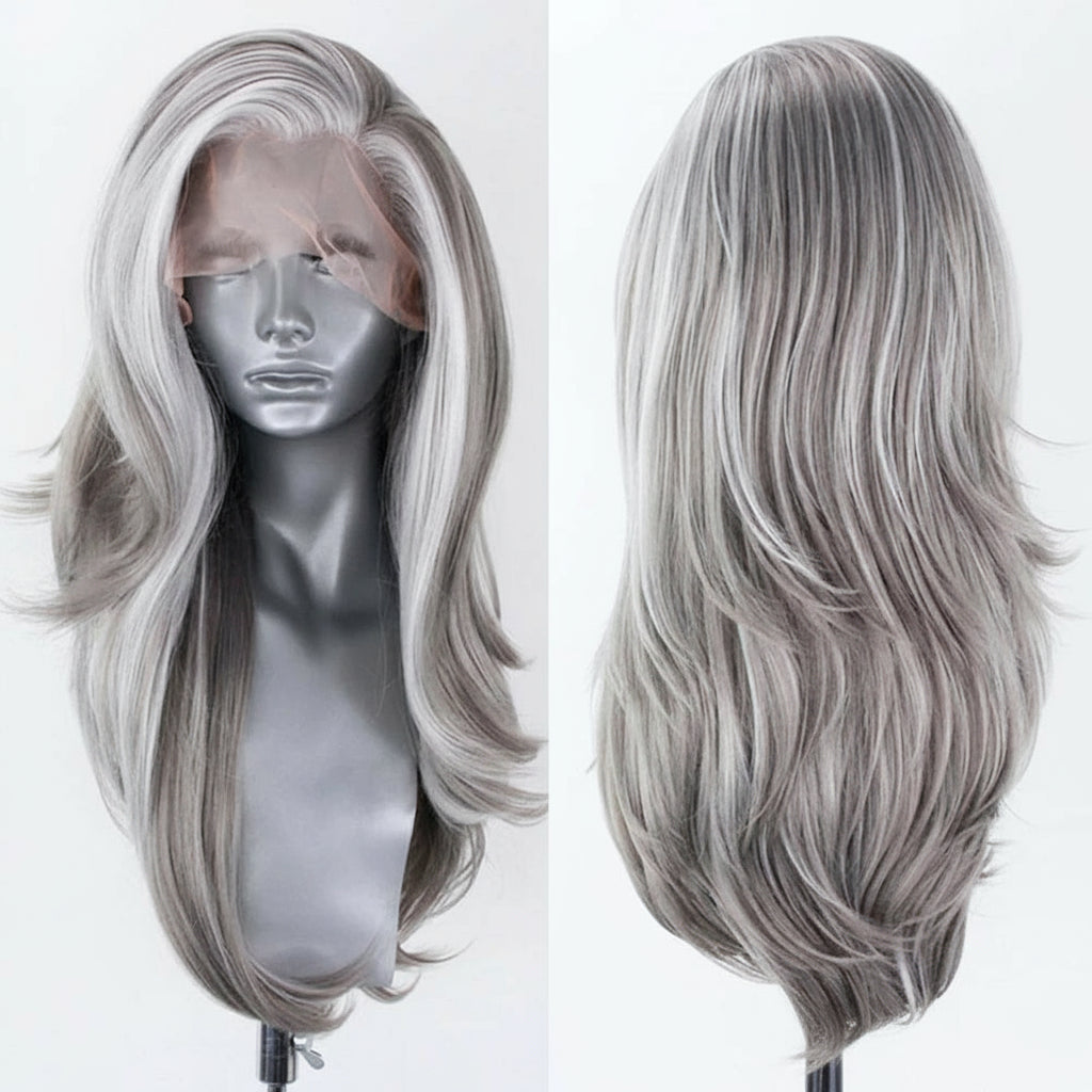 Premium Synthetic Lace Front Wig - Natural Wavy Brown Hair for Black Women | Pre-Plucked Swiss Lace