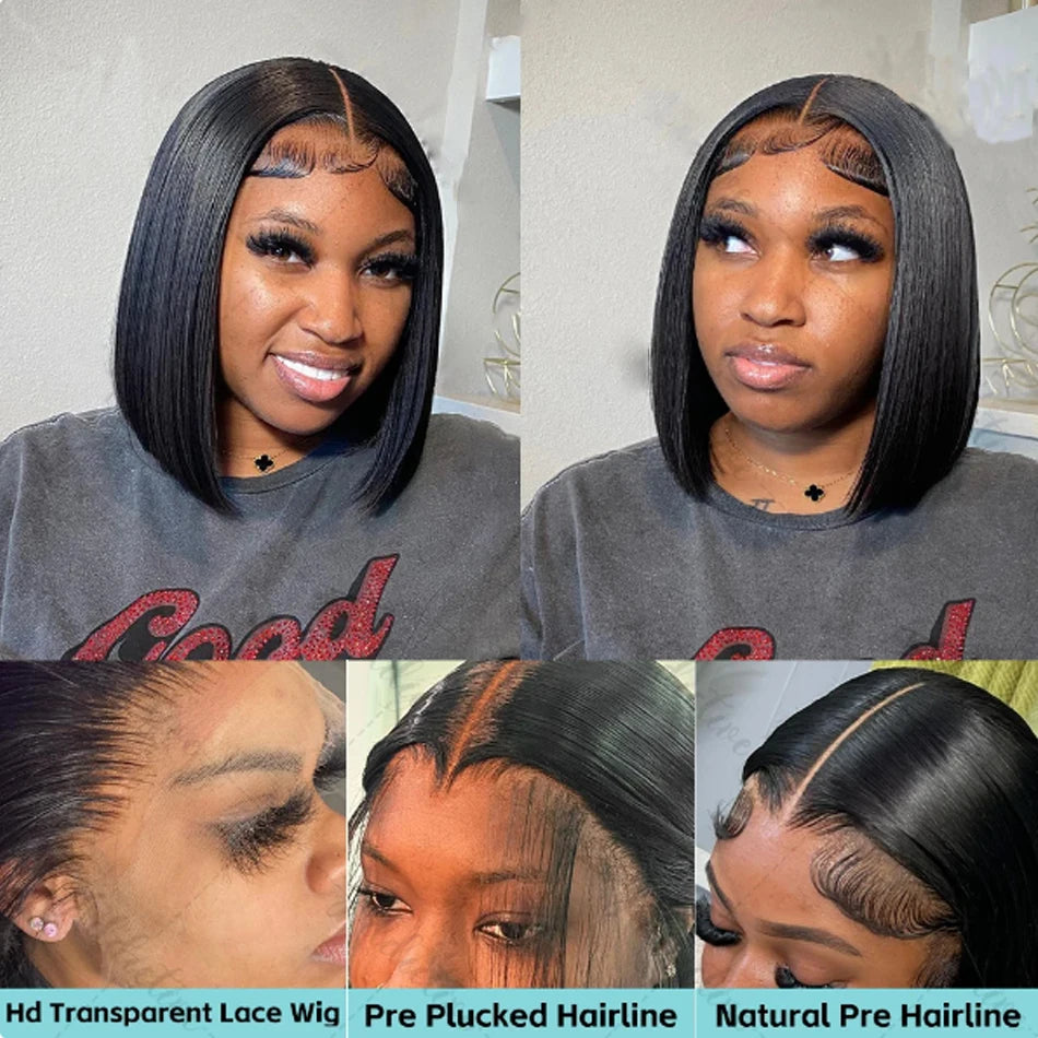Premium 14 Inch Glueless Bob Wig - 100% Brazilian Remy Human Hair HD Lace Frontal Wig