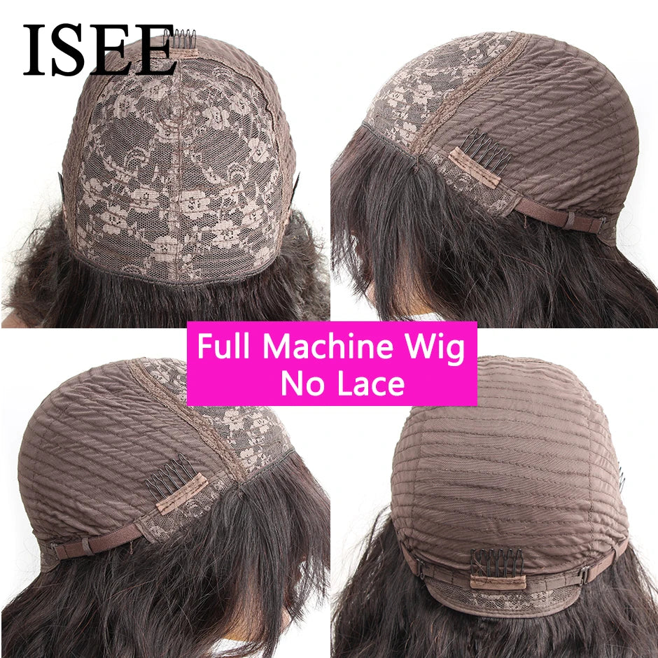 ISEEHAIR Body Wave Wigs Natural Color For Women Wigs Peruvian Body Wave 100% Human Hair Wigs Machine Made Wig With Bangs