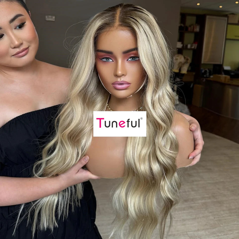 Salon Quality Tuneful Rich Girl Highlights Hairstylist Colored Wavy Human Hair Wigs 13x6 HD Lace Front Human Hair Frontal Wigs