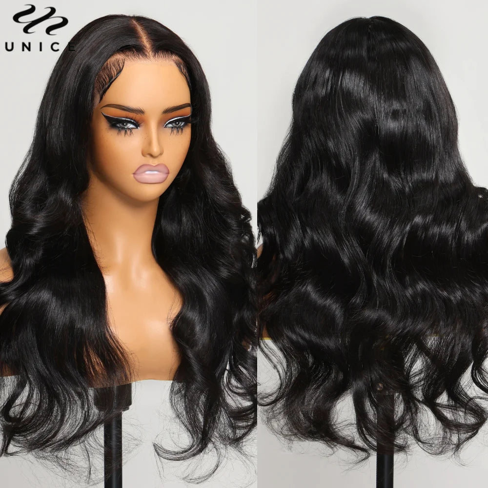 UNice Hair 13x4 Lace Frontal Wig Pre Cut Pre Bleached Pre Plucked Body Wave Human Hair Lace Wig Ready To Wear 250% Density