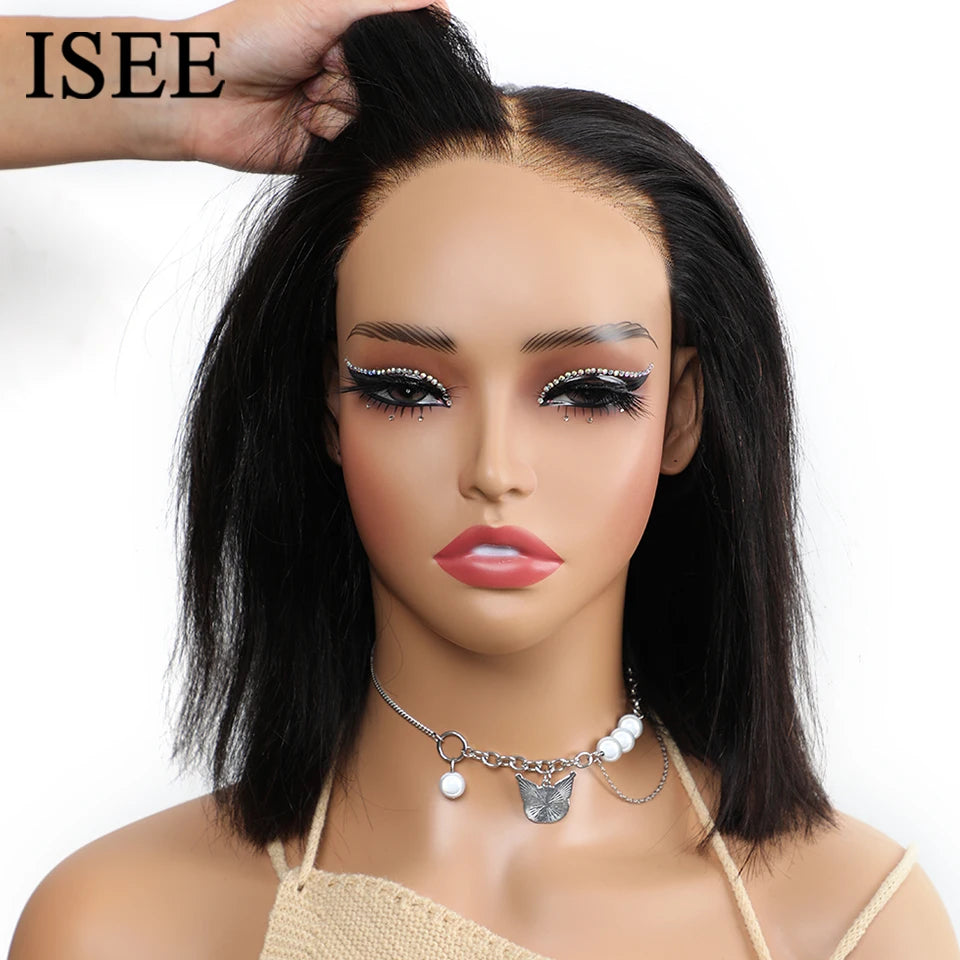 ISEE Hair 4x4 Wear Go Glueless Wigs Preplucked Straight Short Bob Prebleached Ready To Wear Wigs For Women PreCut Lace Wear Go