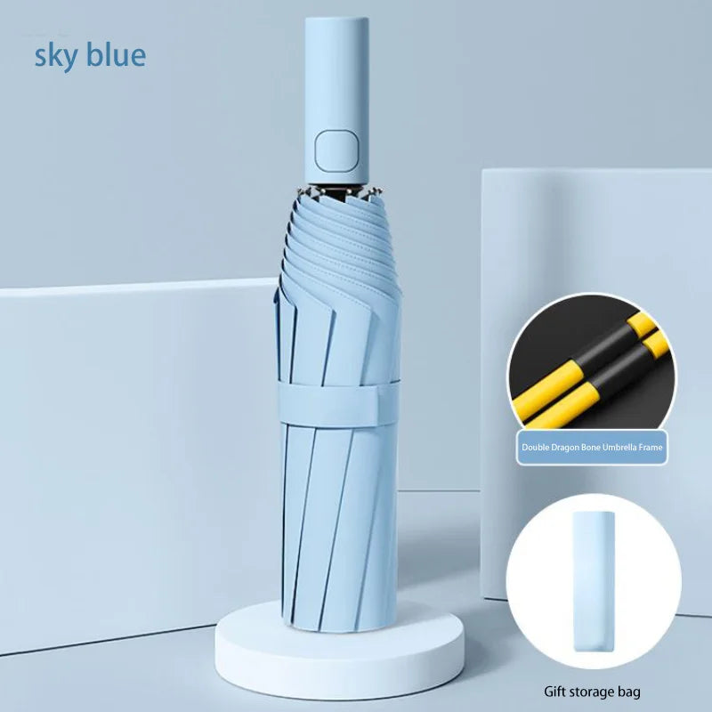 Automatic Umbrella 24 Bone Solid Color Automatic Umbrella Light Collapsible Large Size Outdoor Sunshade Uv Protection New