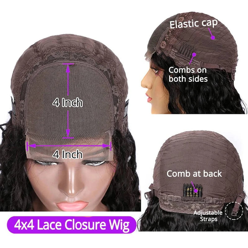 13x4 Lace Front Bob Wig Human Hair 200 Density Brazilian Virgin Straight Hair Wig Pre-Plucked Natural Black