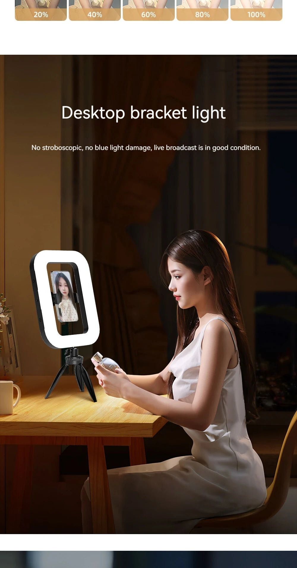 New Handheld Ring LED Rechargeable Fill light Portable Mobile Phone Live Broadcast Photography Desktop Rabbit Cage Selfie Light