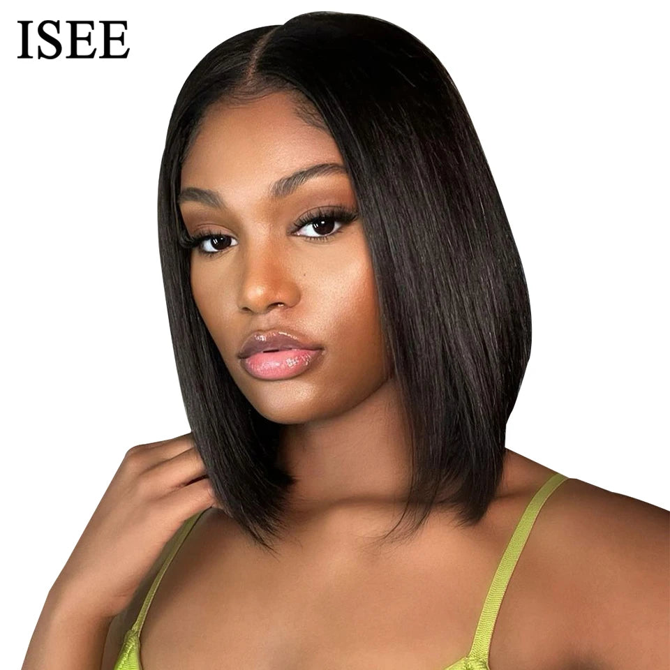 ISEE Hair 7x5 Glueless Bob Wig Lace Front Human Hair Wigs For Women Highlight Straight Wear And Go Glueless Human Hair Wig
