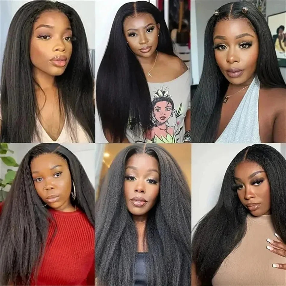 Kinky Straight 13x4 Lace Front Wig Pre Plucked Yaki Brazilian 4x4 Transparent Lace Closure Human Hair Wig With Natural Hairline