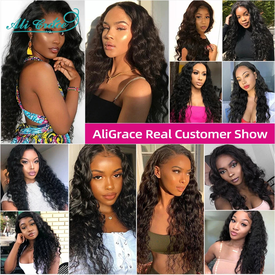 Ali Grace Hair Loose Wave Transparent 5x5 Lace Closure with Hair Bundles Brazilian Human Hair Loose Wave 3 Bundles With Closure