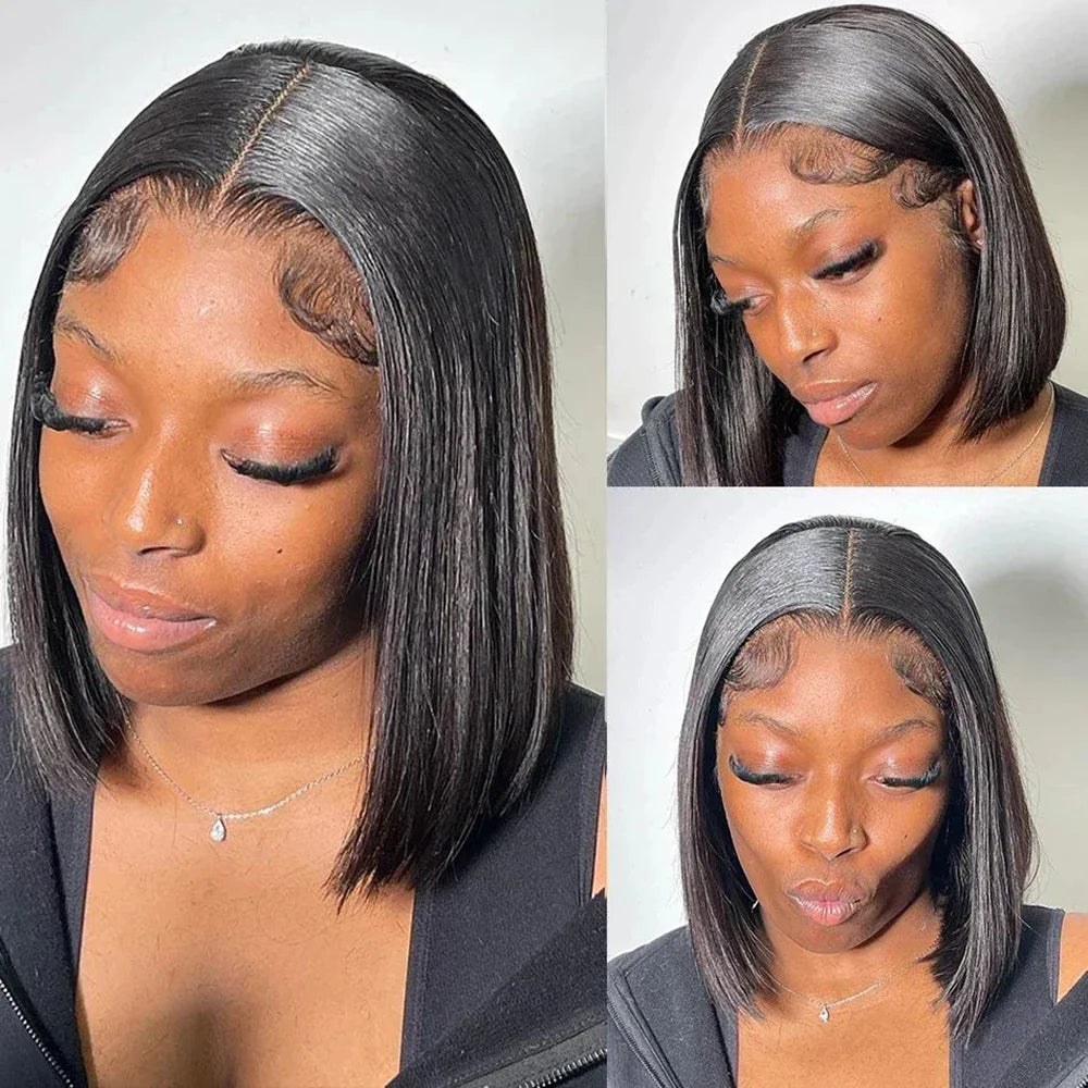 Premium Glueless Human Hair Wig 4x4 HD Lace Bob 12 Inch - Brazilian Straight Remy Hair