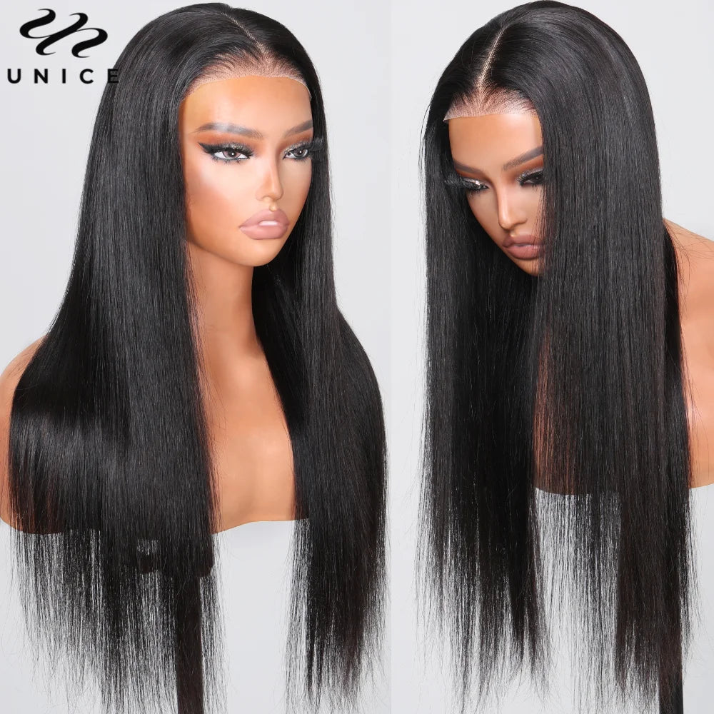 UNICE Pre Everything 13x4 Human Hair Lace Frontal Wig Pre Cut Pre Bleached Pre Plucked Straight Lace Front Wigs 150% Density