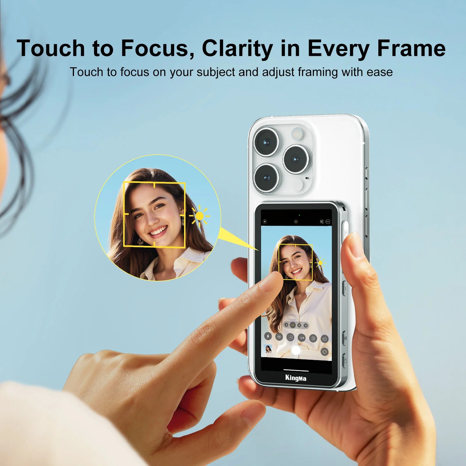 Phone Vlog Selfie Monitor Screen, Touchscreen Monitor, Wireless Transmission with Bluetooth Remote for iPhone Live Stream TikTok