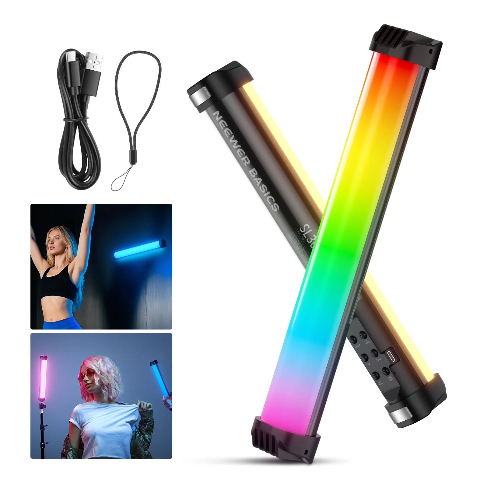 NEEWER Basics 12" Magnetic RGB Light Wand, 2700K/4000K/6500K CRI95 8W LED Dimmable Handheld Tube Light Stick 2000mAh