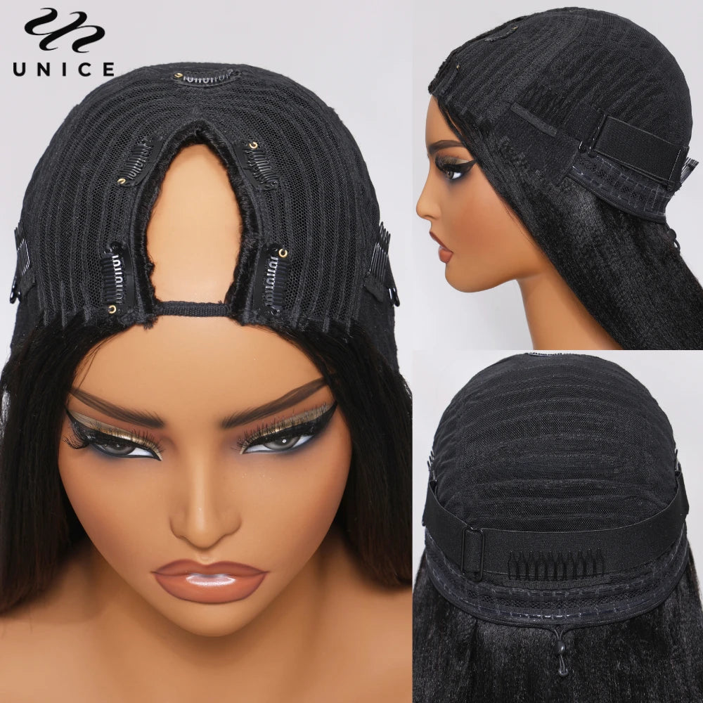 UNICE Hair EasiContour Drawstring V Part Wig Chestnut Brown Ombre Human Hair Body Wave Wig Mini Leave-out VPart Wig 150% Density