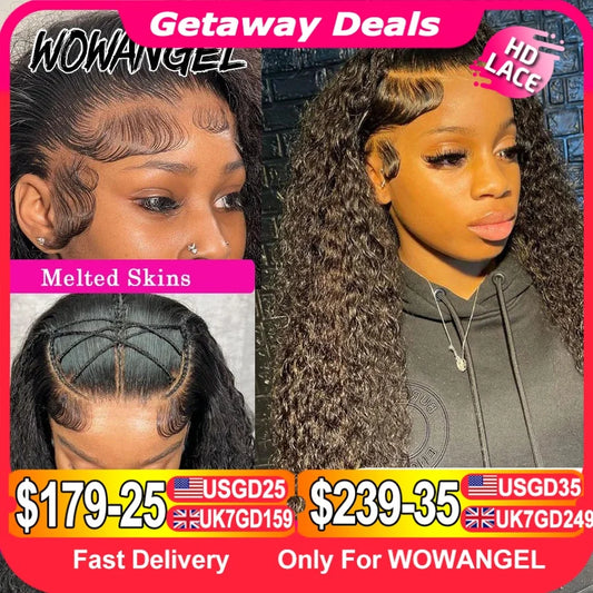 Wow Angel 250% HD Lace Frontal Wigs 13X6 Water Wave Wigs 13x4 Lace Frontal Wigs Pre Plucked Curly Wig Human Hair Wig For Woman