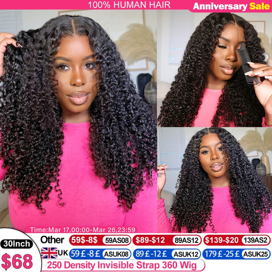 250 Density Deep Wave 360 13x6 13x4 HD Lace Front Human Hair Wig 4x4 6x6 Glueless Wig 30 Inch Curly Lace Frontal Human Hair Wig