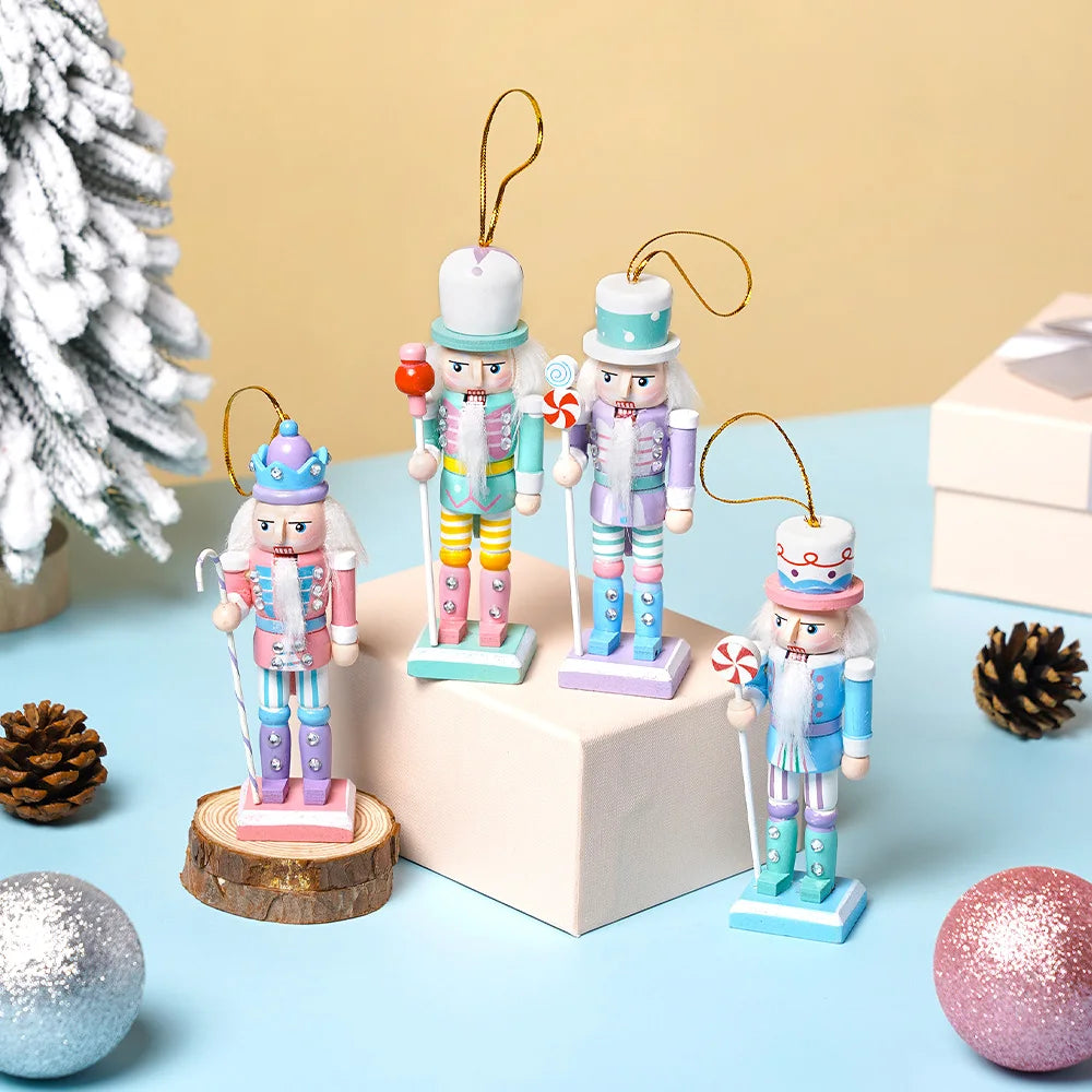 12CM Candy Series Nutcracker Soldier Wooden Ornament Christmas Tree Pendant Home Festival Decoration Gift Set
