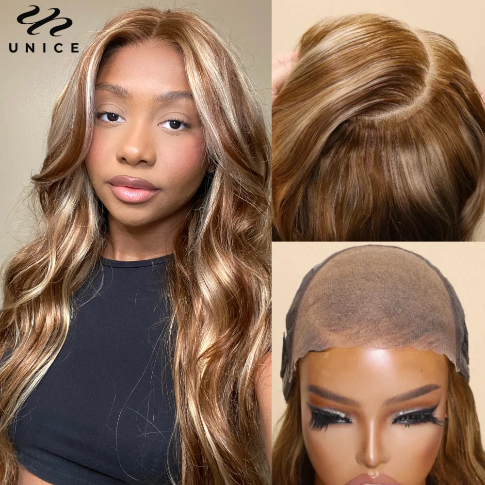 UNice Hair Bye-Bye Knots Pre Cut 7x5 Lace Closure Wig Honey Blonde Body Wave Glueless Wigs Human Hair Ready To Wear