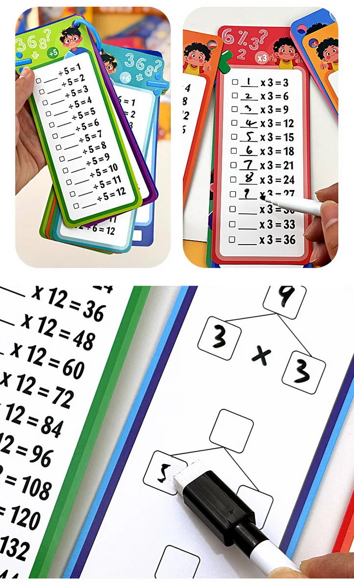 1Set(15pcs) Math Addition Subtraction Multiplication Division Fraction Erasable Reusable Number Learning Cards Teaching Tools