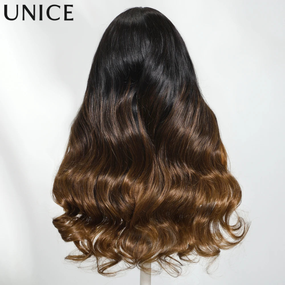 UNICE Chestnut Brown Body Wave V Part Wig 100% Human Hair Wig With Elastic Drawstring Cap Fit Small Cap Big Cap 150% Density