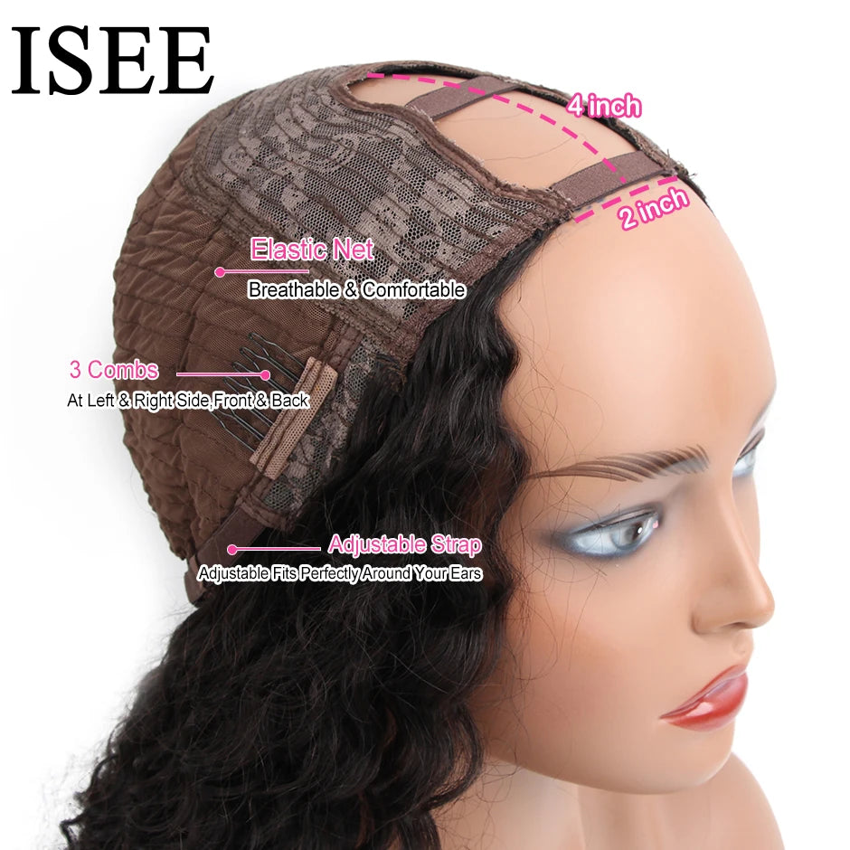 Glueless Isee Hair Mongolian U part Kinky Curly Wigs Human Hair For Women 180% Density Curly 100% Human Hair Wigs U Shape Wigs