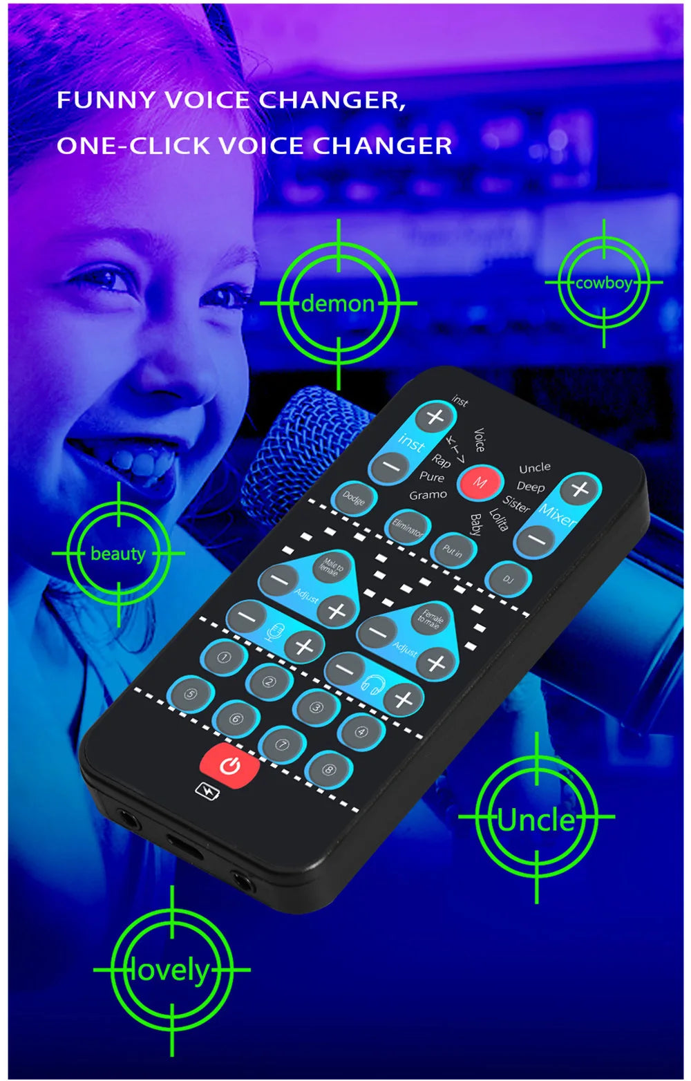 M10 Voice Changer Device Karaoke Function Male Female Voice Switch Universal Portable Sound Changer Card Fine Tuning for Live