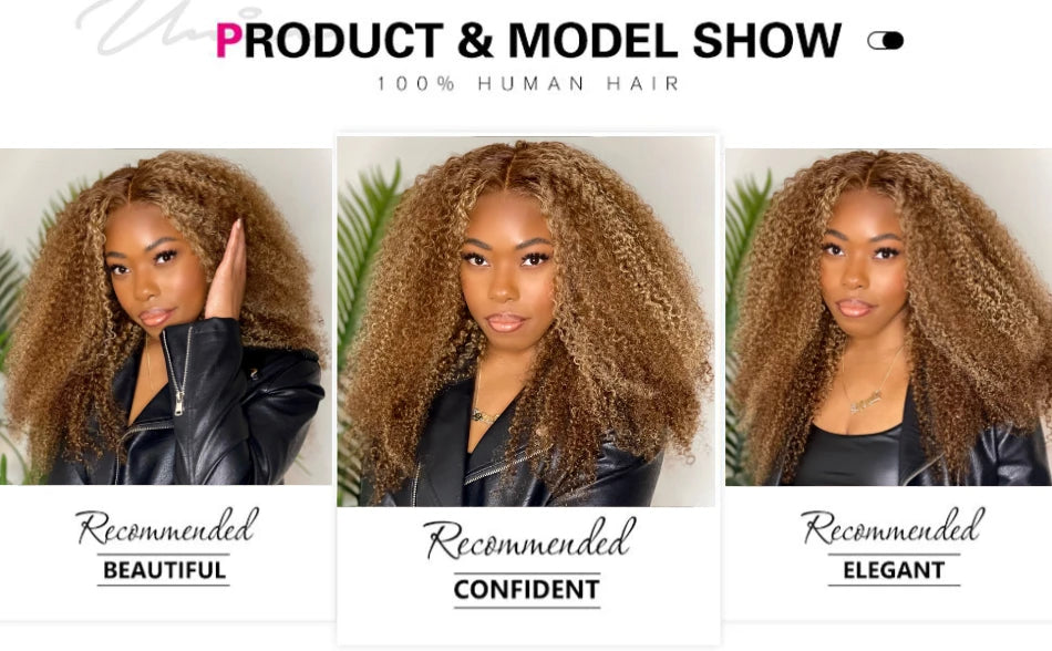 UNice Hair Pre Cut 7x5 & 13x4 Wear Go Glueless Wig Human Hair Brown Blonde Highlight Kinky Curly Lace Closure Wig 200% Density