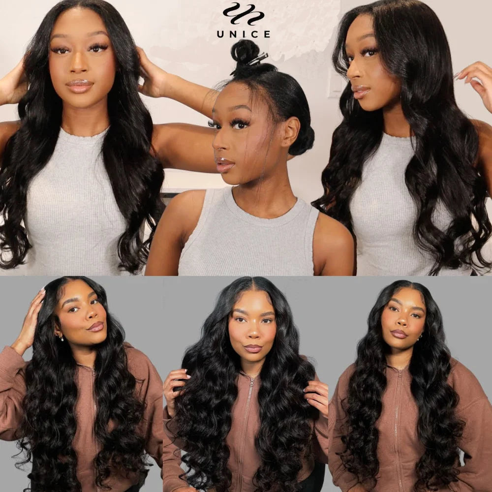 UNice Hair 180% Density Body Wave V Part Wig With Drawstring 100% Human Hair Real Scalp Upgrade U Part Wig Fit For All Sizes