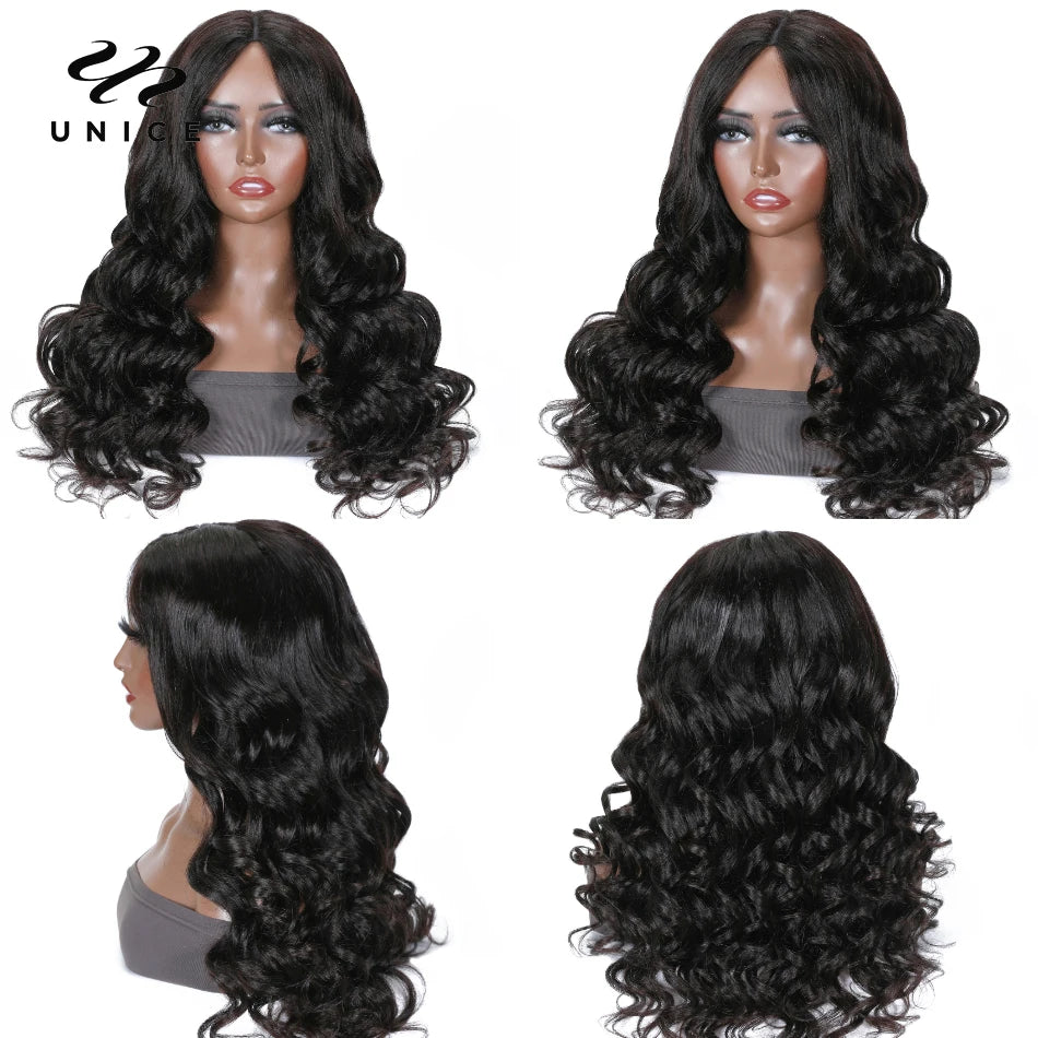 UNice Hair Body Wave V Part Wig Human Hair Natural Color Upgrade U Part Wig Minimal Leave Out No Lace No Glue Wig 150% Density