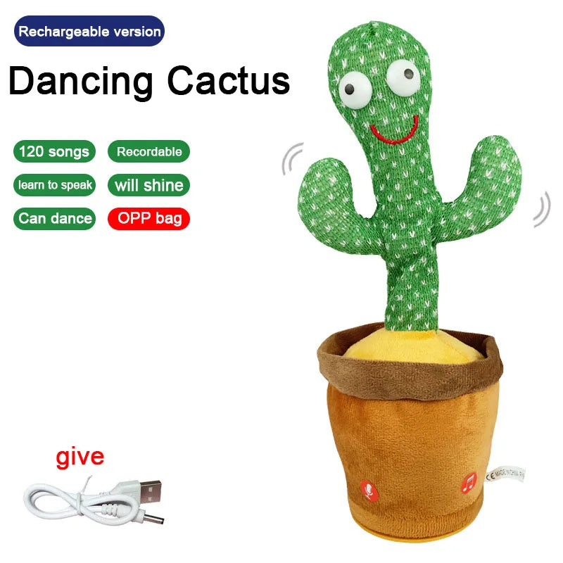Dancing Talking Cactus Toys Singing Mimicking Recording Repeating What You Say Glow Stuffed Toy For Baby Boys Girl With clothing