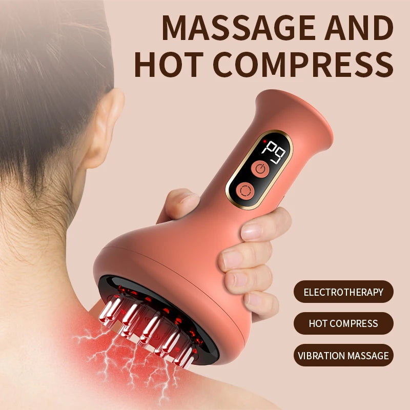 USB Rechargeable Abdominal Massager for Hot Compress and Adjustable Guasha Cupping Intensity Arm and Leg Massage Handheld