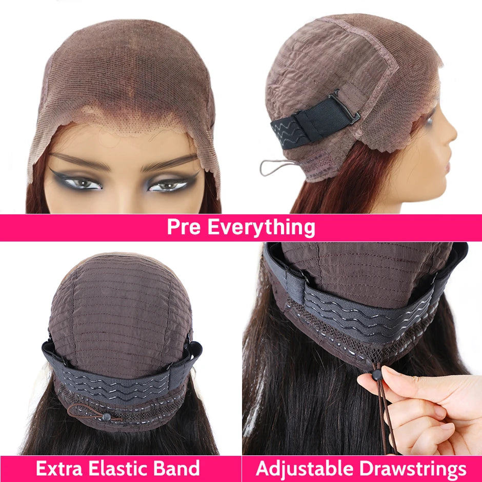 ISEE Hair Glueless 13x6 Straight Full Lace Frontal Wigs HD Pre Cut Lace Pre Plucked Invisi Draw Strings Virgin Human Hair Wigs