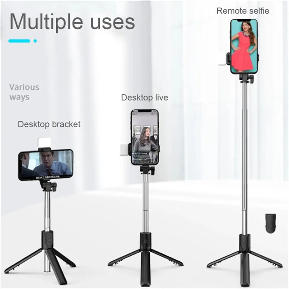 Wireless Bluetooth Selfie Stick Tripod With Remote Extendable Tripod With LED Selfie Light Detachable For Ios Android Smartphone