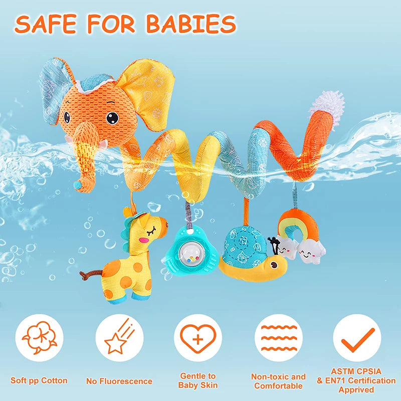Newborns Spiral Hanging Activity Stroller Toy Baby Carseat Toy Black & White Lion Koala Rattle  for Crib Mobile Sensory Toy Gift