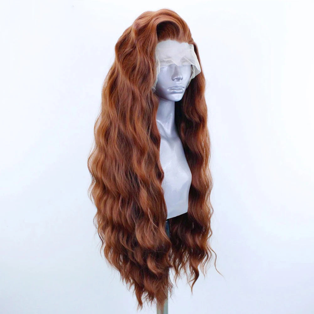 Premium Synthetic Lace Front Wig - Natural Wavy Brown Hair for Black Women | Pre-Plucked Swiss Lace