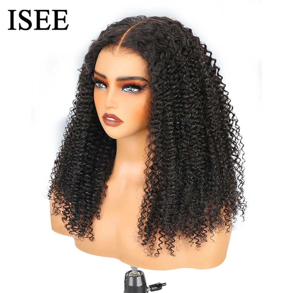 Kinky Curly Lace Front Wig Wear And Go Pre Bleached Knots 6x9 Curly Glueless Wig Human Hair Pre Cut PrePlucked ISEE Hair Wig